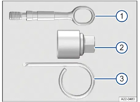 Volkswagen ID.4 Bordwerkzeug Bestandteile Übersicht Abschleppöse Adapter Abziehhaken