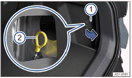 Volkswagen ID.4 Notentriegelung Lasche hinter Klappe Gepäckraum rechts
