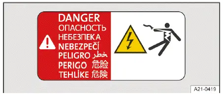 Volkswagen ID.4 Warnschild Hochvolt Ladegerät elektrische Komponenten Sicherheit